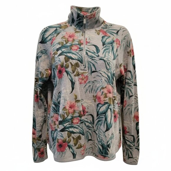 Tommy Bahama Tops - Tommy Bahama Womens Gray Hibiscus 1/4 Zip Long Sleeve Top Size S